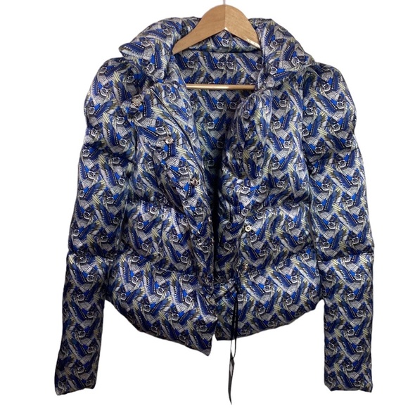 Thomas Wylde silk blue hummingbird print goose down puffer jacket size M - Picture 5 of 16
